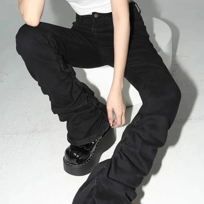 Black Stacked High Waist Flare Jeans — vista posteriore