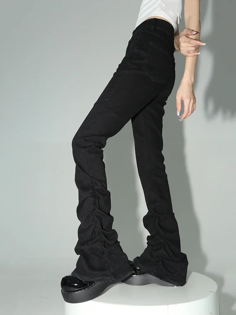 Black Stacked High Waist Flare Jeans — in alternativa