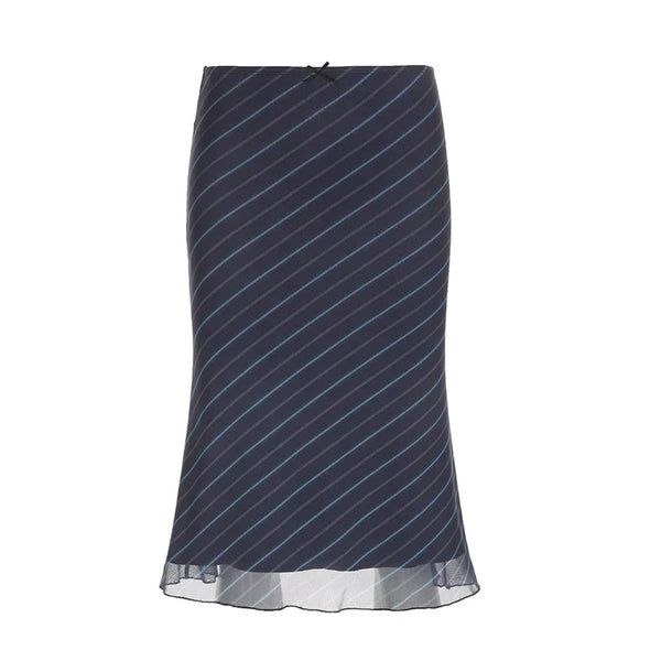 Black Striped Bow Flowy Midi Skirts — vista frontale