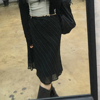 Black Striped Bow Flowy Midi Skirts — vista posteriore