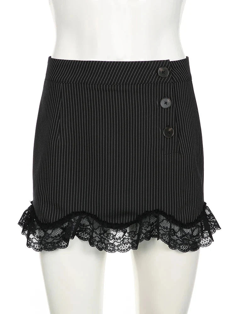 Black Striped Lace Frill Mini Skirt — dettaglio