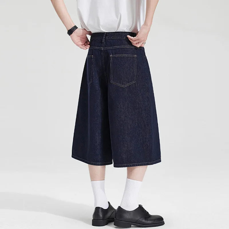 Black Wash Baggy Long Denim Shorts Jorts — vista laterale