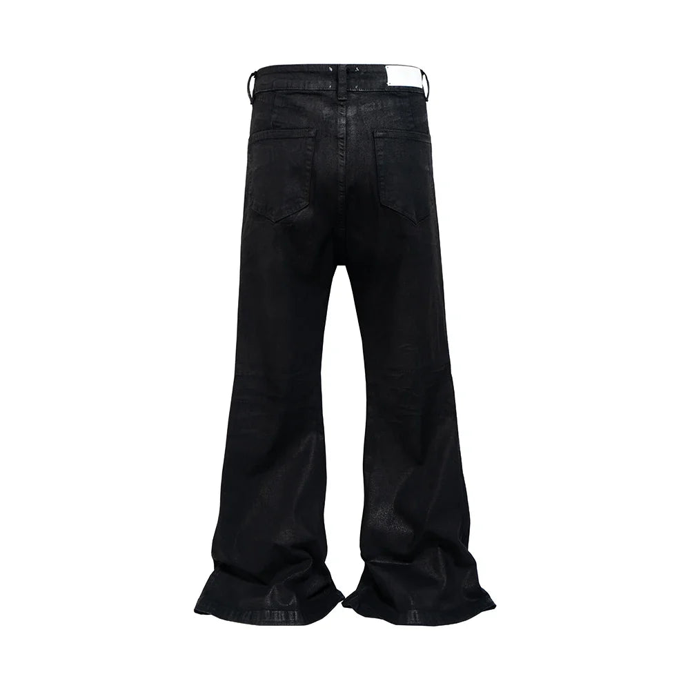 Black Waxed Boot Cut Jeans — vista laterale