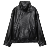 Black Womens Chef Button Faux Leather Jacket — vista frontale