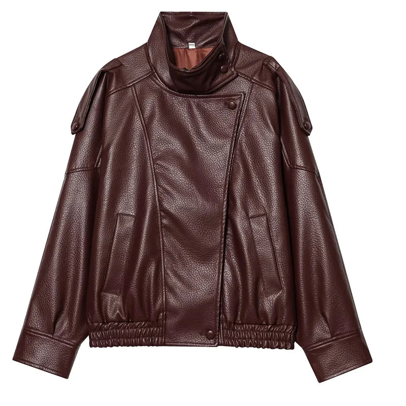Black Womens Chef Button Faux Leather Jacket — vista posteriore
