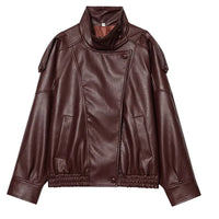 Black Womens Chef Button Faux Leather Jacket — vista posteriore