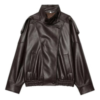 Black Womens Chef Button Faux Leather Jacket — dettaglio