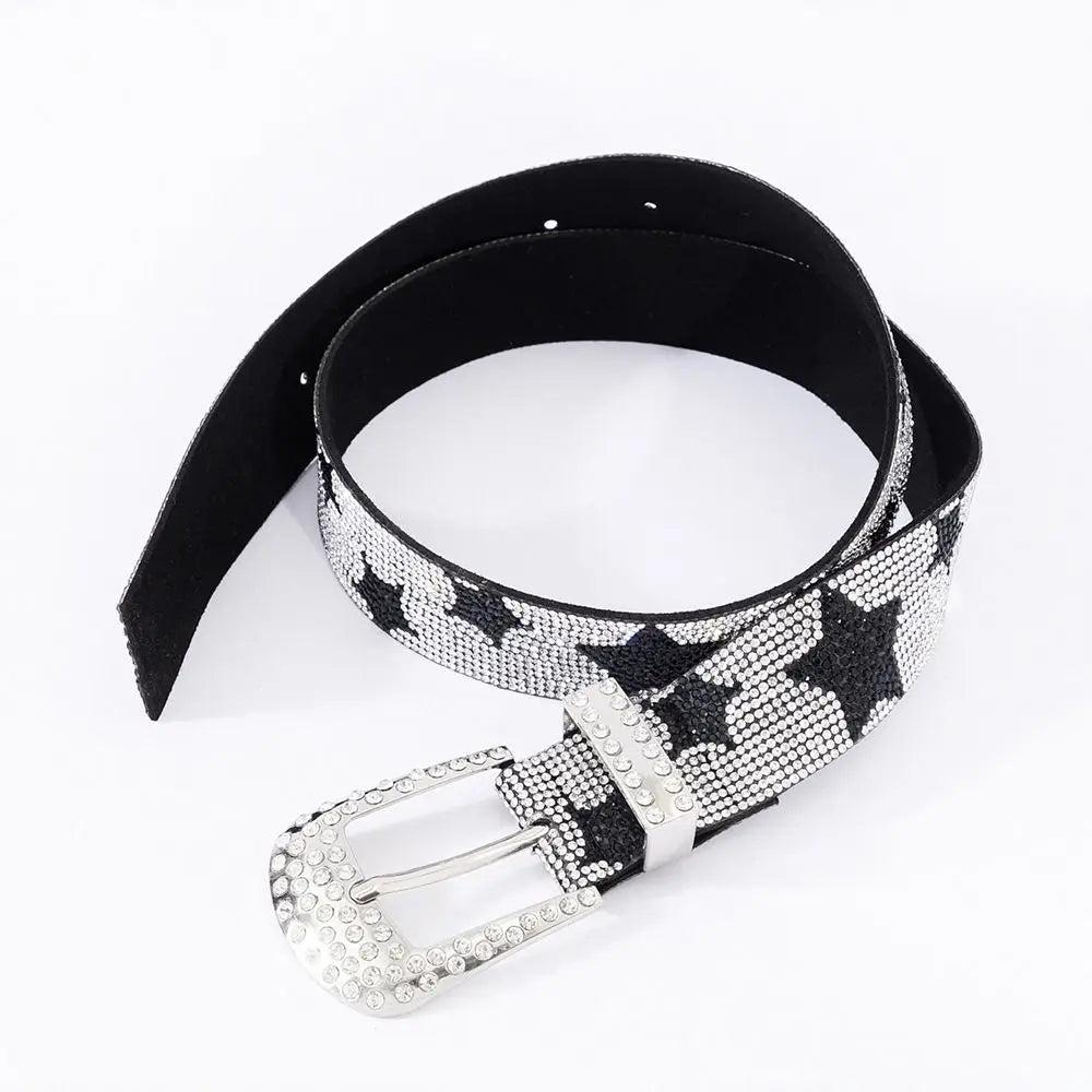 Bling Bling Star Rhinestone Faux Leather Belt — dettaglio