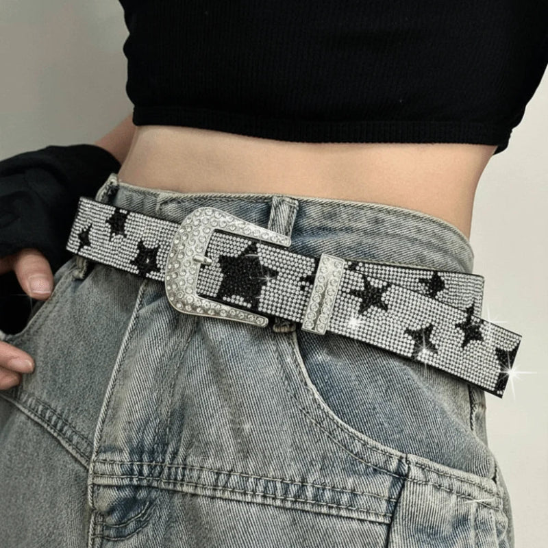 Bling Bling Star Rhinestone Faux Leather Belt — vista posteriore