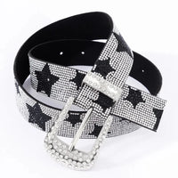 Bling Bling Star Rhinestone Faux Leather Belt — vista frontale