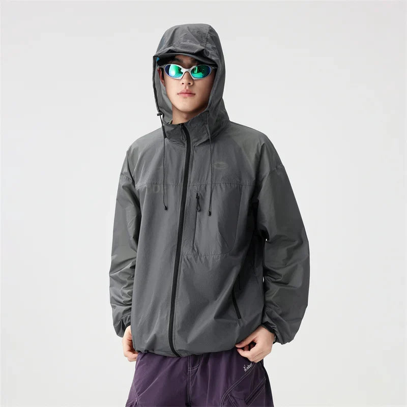Block Zip Up Hiking Windbreaker — vista frontale