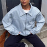 Y2K Blue Faux Suede Leather Jacket