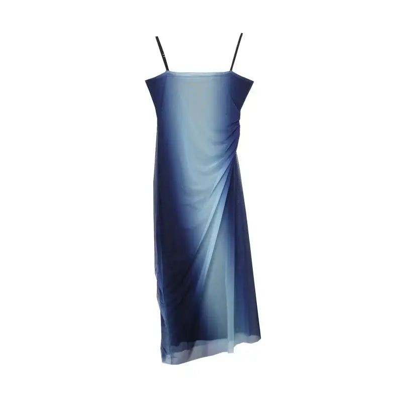 Blue Gradient Aesthetic Mesh Midi Dress — vista frontale