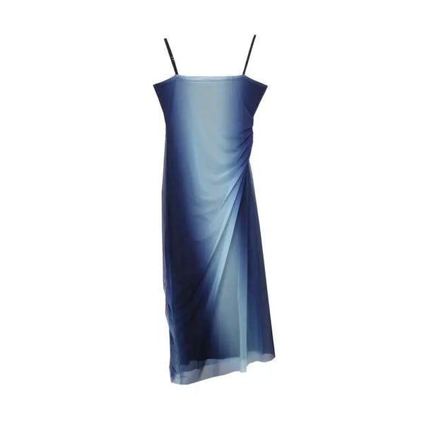 Blue Gradient Aesthetic Mesh Midi Dress — vista frontale