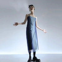 Blue Gradient Aesthetic Mesh Midi Dress — dettaglio