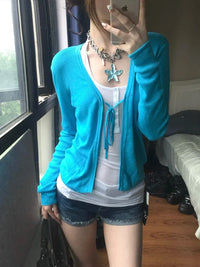 Blue Lace Up Long Sleeve Cardigan — in alternativa