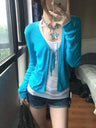 Y2K Blue Lace Up Long Sleeve Cardigan