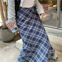 Blue Plaid Mermaid Fishtail Long Maxi Skirt — dettaglio