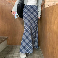 Blue Plaid Mermaid Fishtail Long Maxi Skirt — dettaglio della stampa