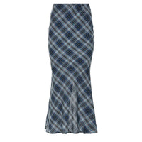 Blue Plaid Mermaid Fishtail Long Maxi Skirt — vista frontale