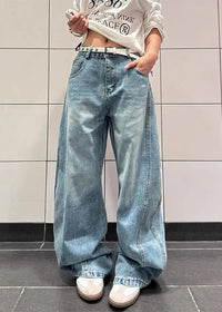 Blue Vintage Graphic High Waisted Baggy Jeans — in alternativa