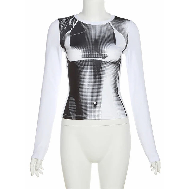 Body Print Long Sleeve Crop Top — in alternativa