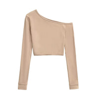 Bodycon Off Shoulder Long Sleeve Crop Top — dettaglio