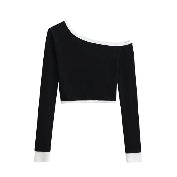 Bodycon Off Shoulder Long Sleeve Crop Top — vista frontale