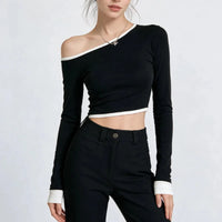 Bodycon Off Shoulder Long Sleeve Crop Top — vista laterale