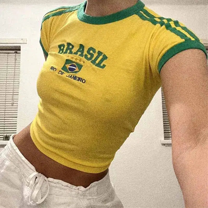 Brazil Striped Baby Tee Yellow — vista posteriore