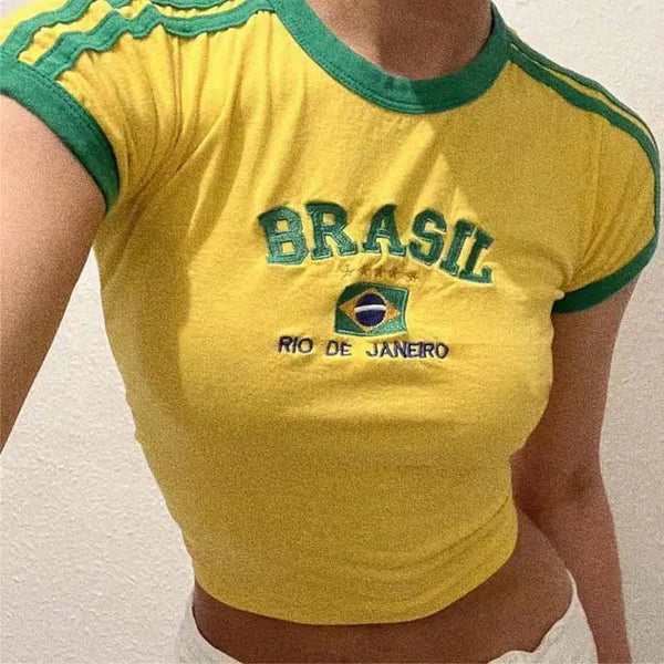 Brazil Striped Baby Tee Yellow — vista frontale