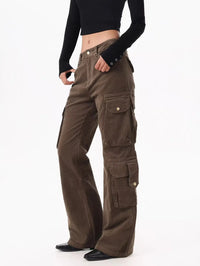 Brown Spliced High Waist Cargo Flare Jeans — dettaglio della stampa