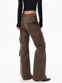 Brown Spliced High Waist Cargo Flare Jeans — vista posteriore