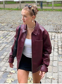 Burgundy Leather Jacket — vista frontale
