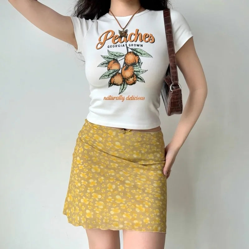 Butterfly Print Yellow Mini Skirt — dettaglio