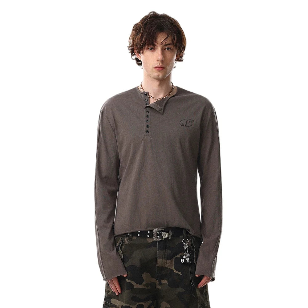 Button Henley Collar Long Sleeve Top — dettaglio della stampa