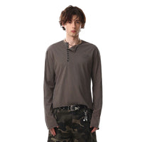 Button Henley Collar Long Sleeve Top — dettaglio della stampa