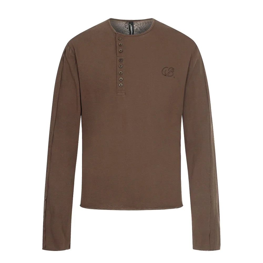 Button Henley Collar Long Sleeve Top — vista frontale