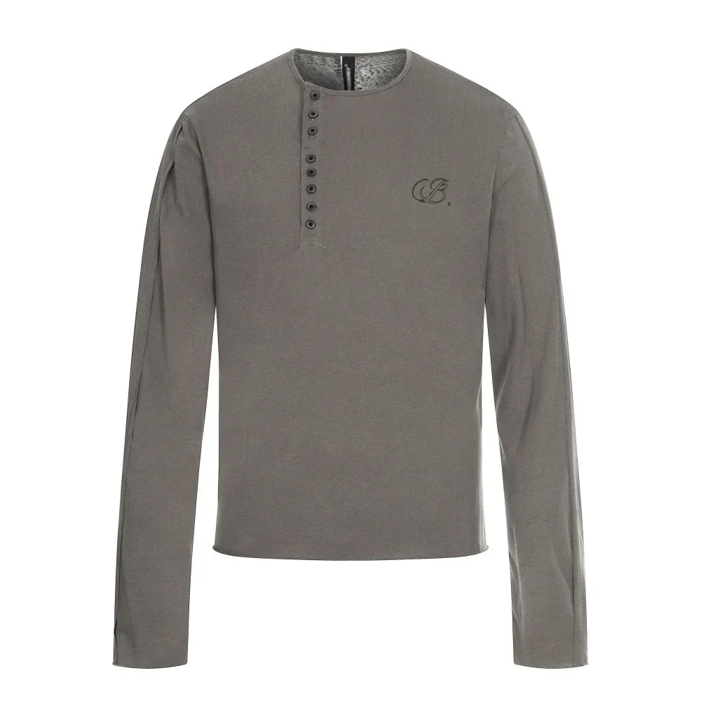 Button Henley Collar Long Sleeve Top — vista posteriore