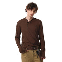 Button Henley Collar Long Sleeve Top — dettaglio