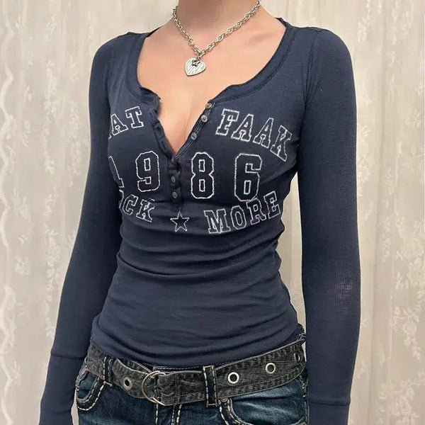 Button Up Long Sleeve Cute Top — vista frontale