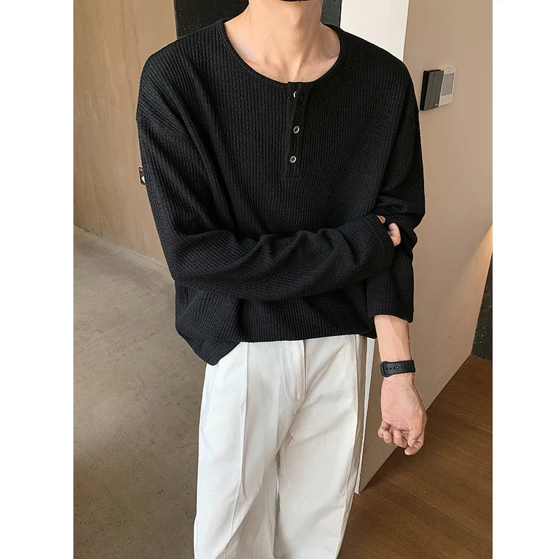 Button Up Long Sleeve Knitted Top T Shirt — dettaglio