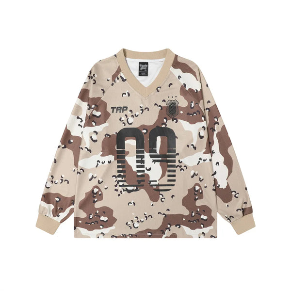 Camo Waffle Texture Long Sleeve Top — vista frontale