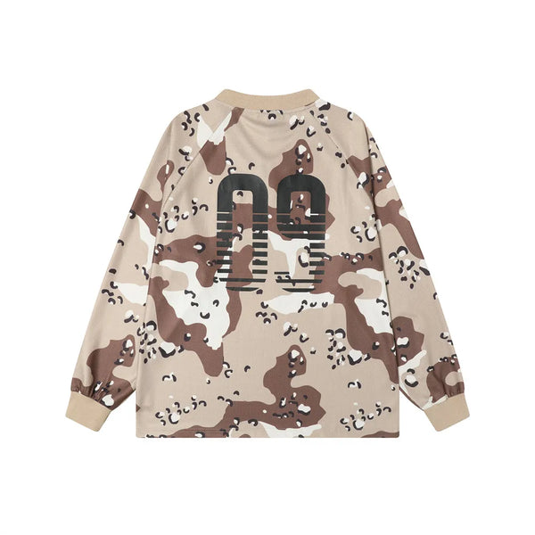 Y2K Camo Waffle Texture Long Sleeve Top