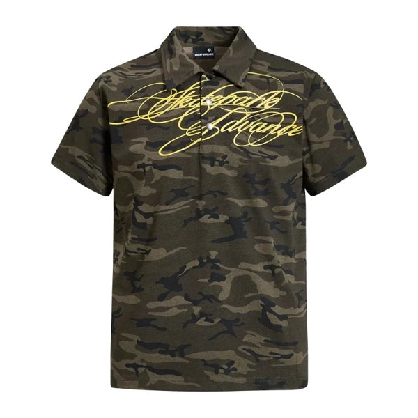 Camouflage Letter Graphic Polo Shirt — vista frontale