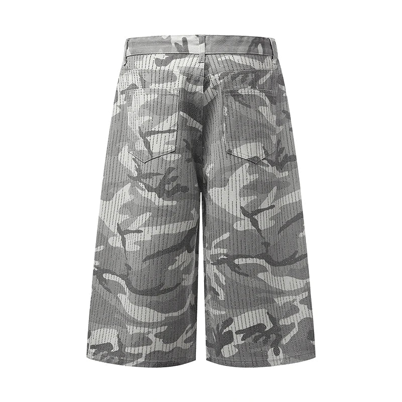 Camouflage Rhinestone Baggy Shorts Jorts — dettaglio della stampa