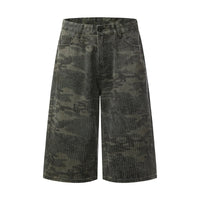 Camouflage Rhinestone Baggy Shorts Jorts — vista frontale
