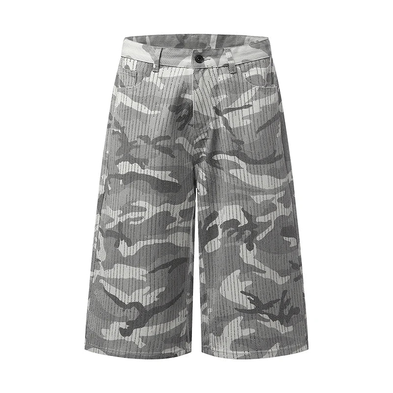 Camouflage Rhinestone Baggy Shorts Jorts — vista posteriore