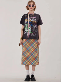 Candy Colour Plaid Straight Flowy Midi Skirt — dettaglio