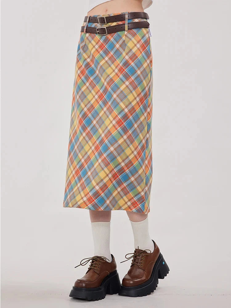 Candy Colour Plaid Straight Flowy Midi Skirt — dettaglio della stampa